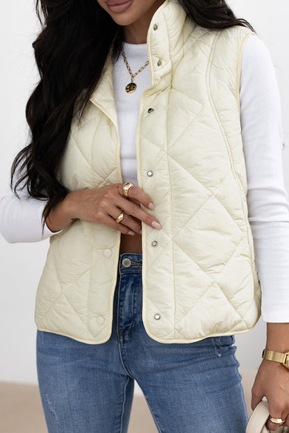 Women's Snap Down Texture Vest Coat with Pockets