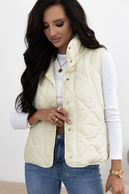 Women's Snap Down Texture Vest Coat with Pockets