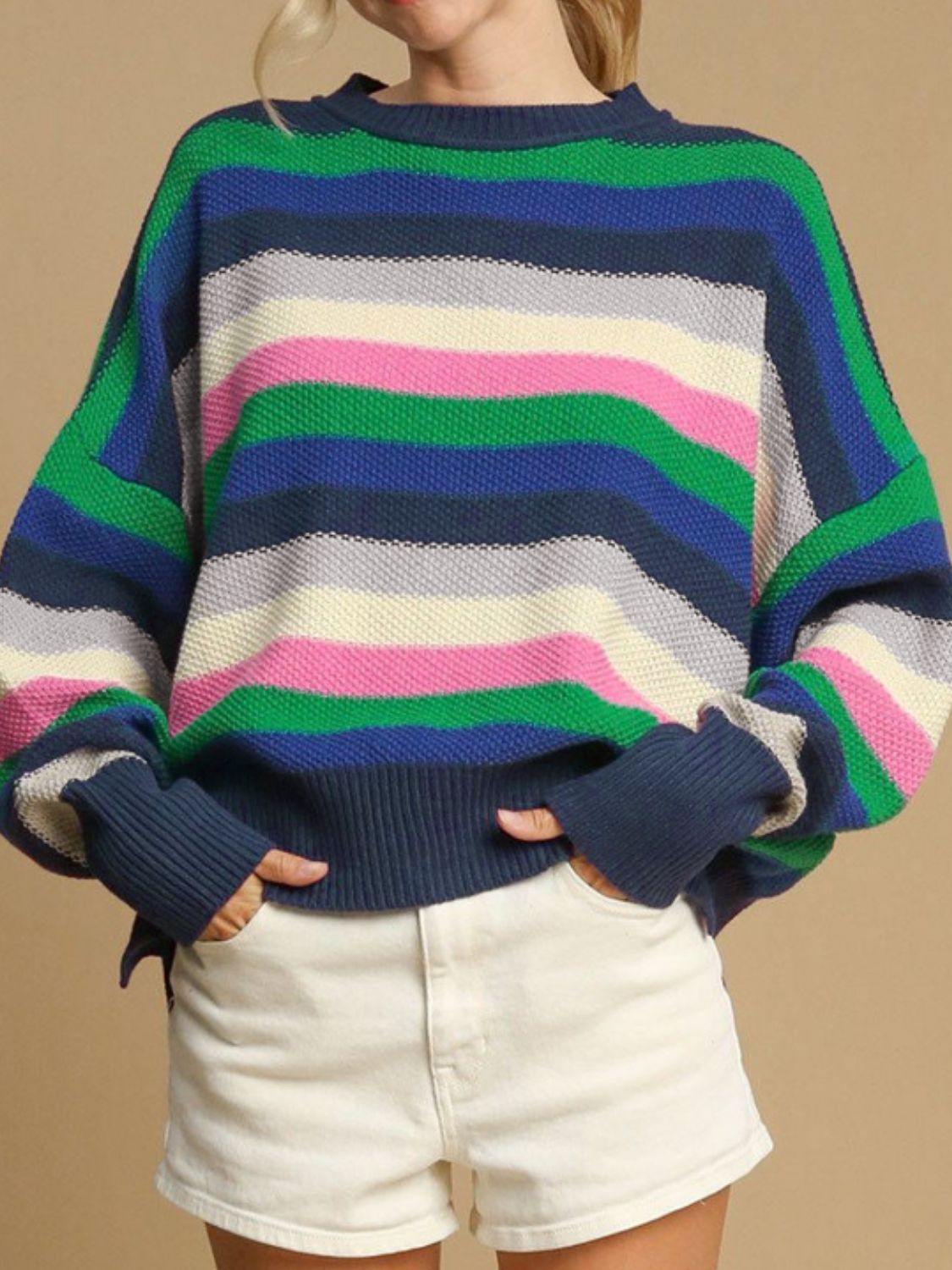 Women's Striped Round Neck Long Sleeve Sweater