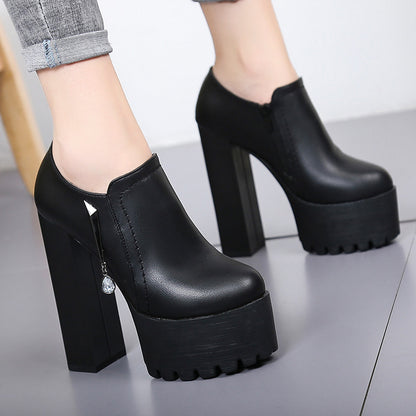 Super high heels ladies 15cm round head waterproof shoes