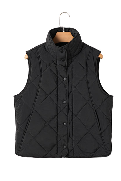 Women's Snap Down Texture Vest Coat with Pockets