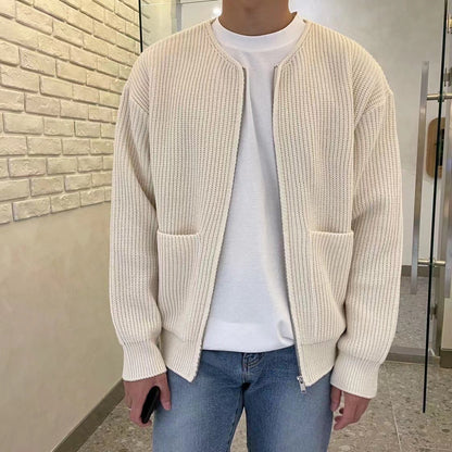 Men Zip Up Knitted All Seasons Comfortable Soft Long Sleeve Coat