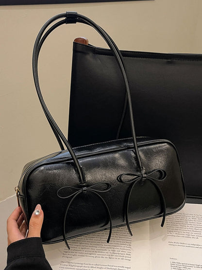 Women's  Leather Bow Trim Shoulder Bag