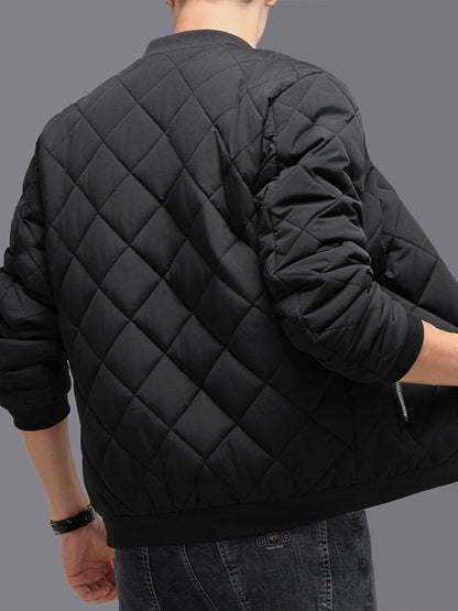 Fashion Rhombic-sewing Design Cotton Winter Warm Thick Baseball Casual Solid Color Clothing For Men