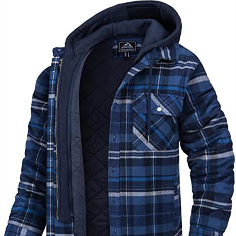 Men's Thick Padded Long Sleeves Loose Plaid Cardigan