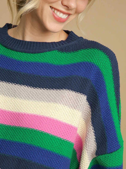 Women's Striped Round Neck Long Sleeve Sweater