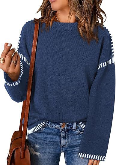 Solid Round Neck Pullover Over Loose Long Sleeve Autumn And Winter Women Clothing