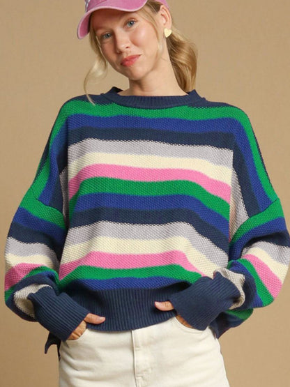 Women's Striped Round Neck Long Sleeve Sweater