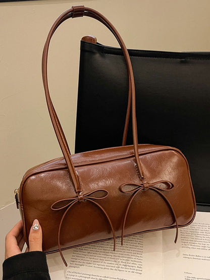 Women's  Leather Bow Trim Shoulder Bag