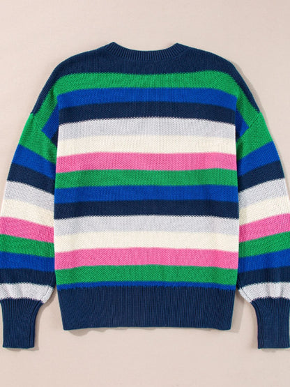 Women's Striped Round Neck Long Sleeve Sweater