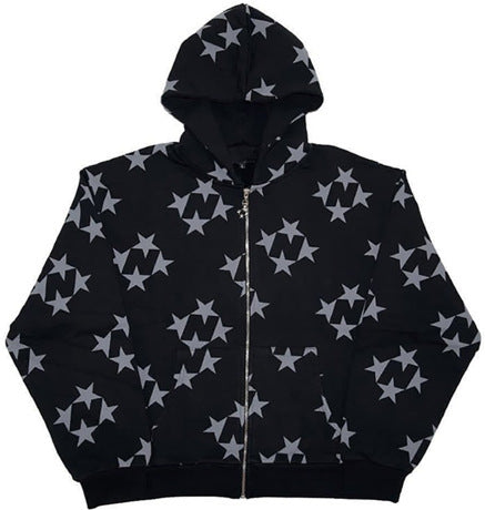 Stars Printed Zipper Fashion Outerwear Hoodies