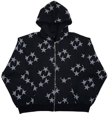 Stars Printed Zipper Fashion Outerwear Hoodies