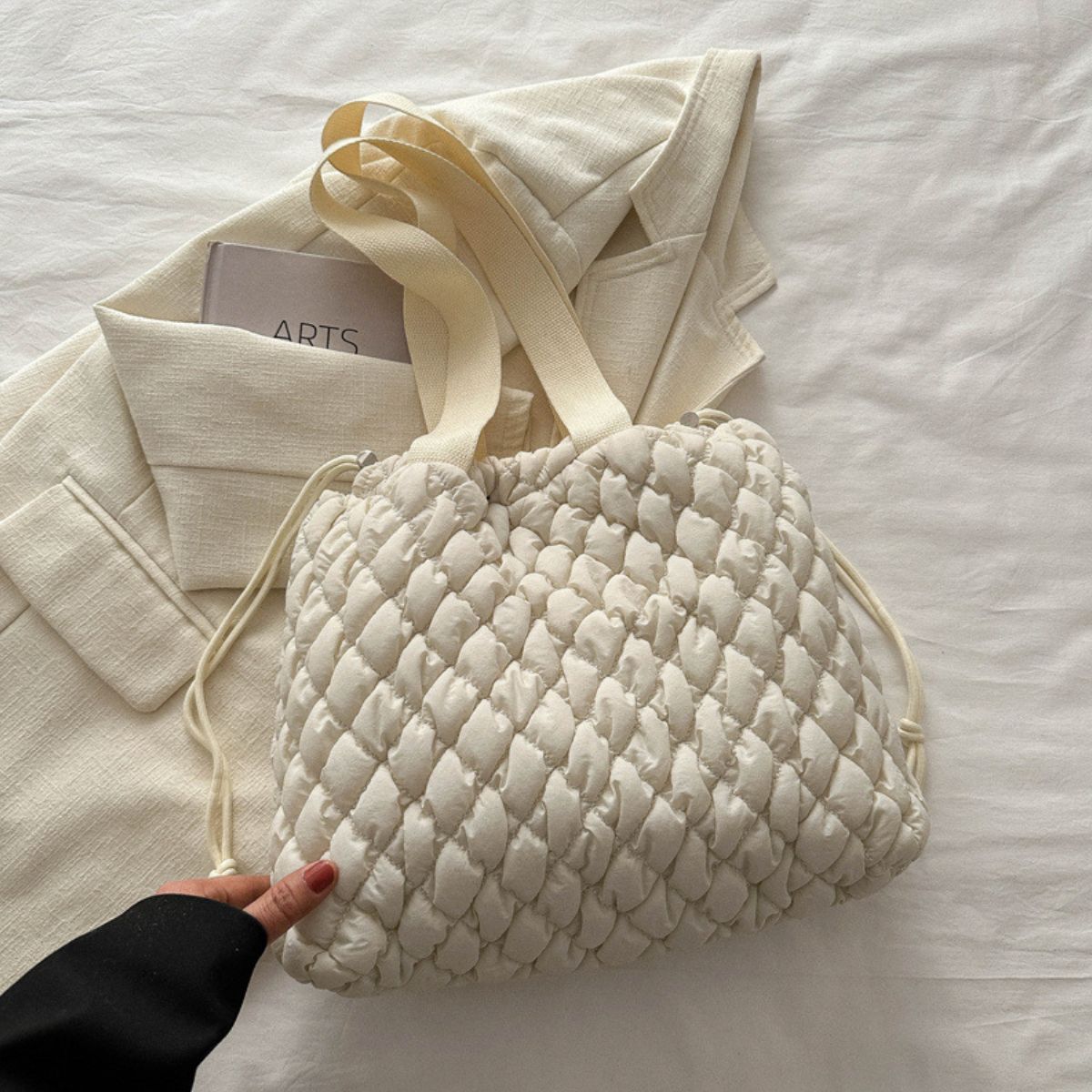 Drawstring Bubble Texture Tote Bag