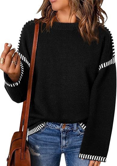 Solid Round Neck Pullover Over Loose Long Sleeve Autumn And Winter Women Clothing