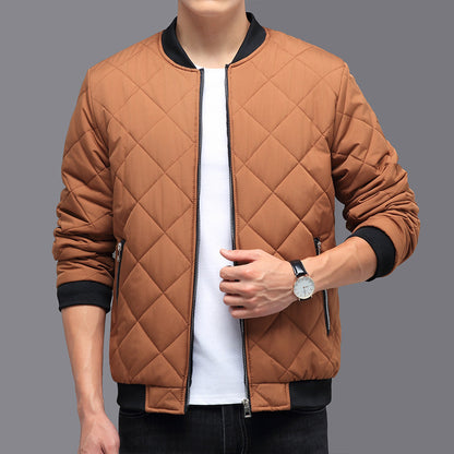 Fashion Rhombic-sewing Design Cotton Winter Warm Thick Baseball Casual Solid Color Clothing For Men