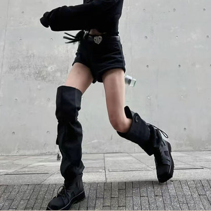 Pile Style Black High Boots