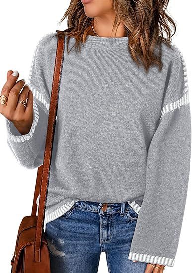 Solid Round Neck Pullover Over Loose Long Sleeve Autumn And Winter Women Clothing