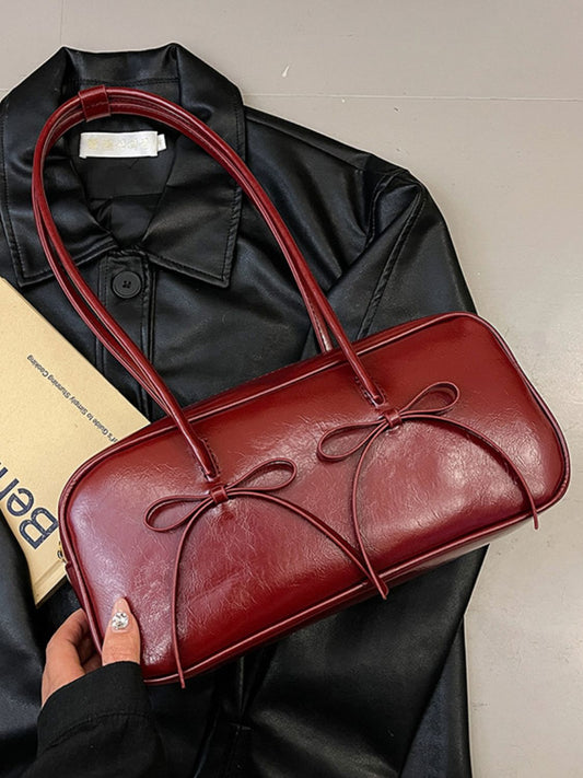 Women's  Leather Bow Trim Shoulder Bag