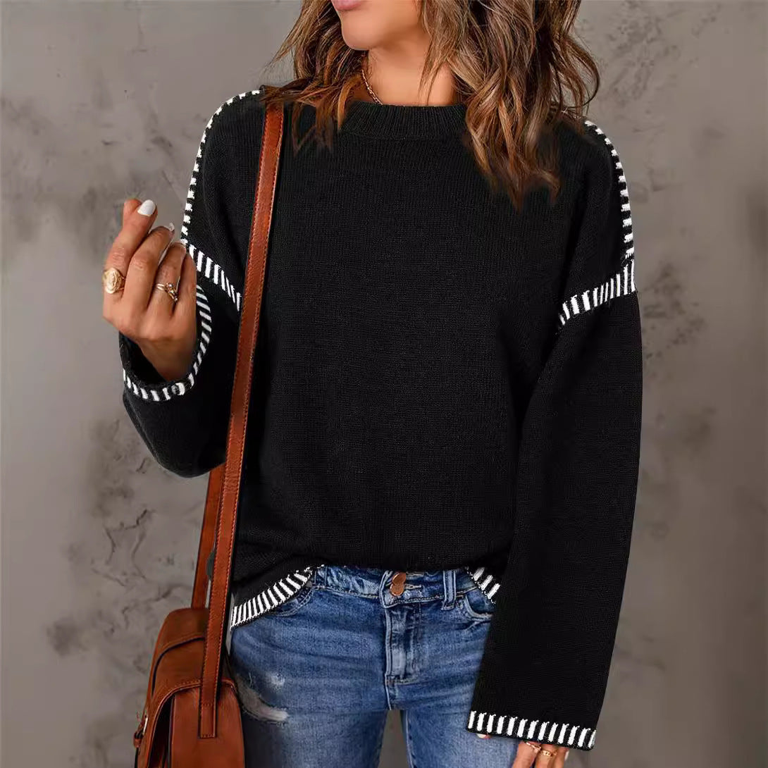 Solid Round Neck Pullover Over Loose Long Sleeve Autumn And Winter Women Clothing