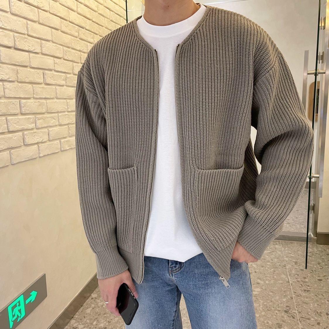 Men Zip Up Knitted All Seasons Comfortable Soft Long Sleeve Coat