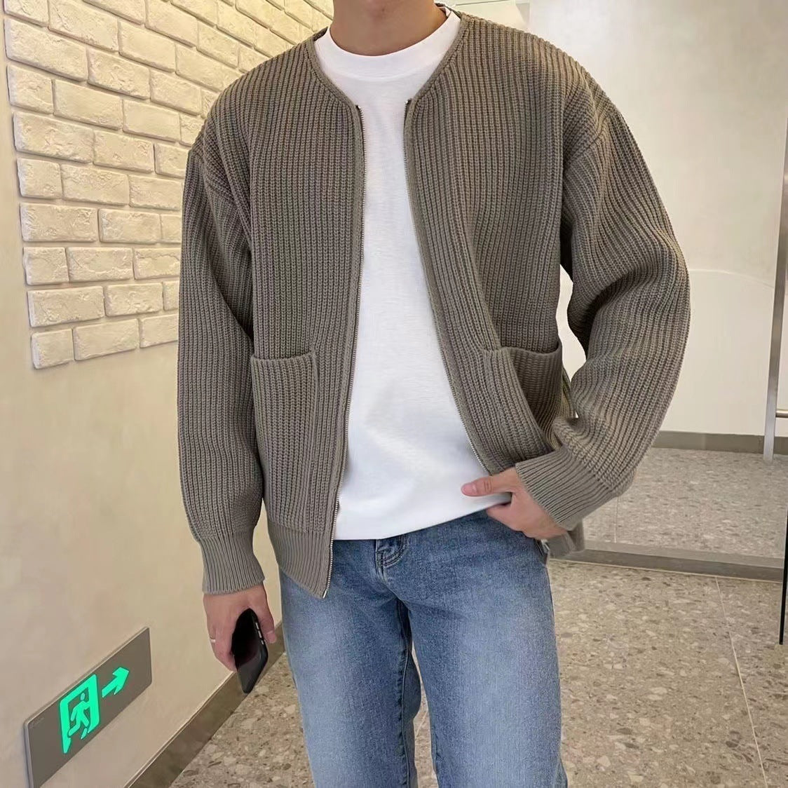 Men Zip Up Knitted All Seasons Comfortable Soft Long Sleeve Coat