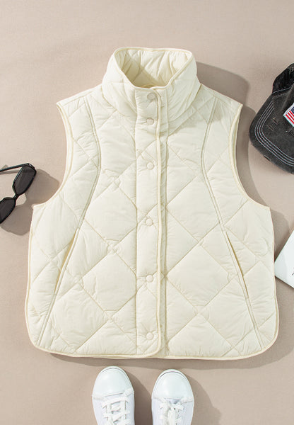 Women's Snap Down Texture Vest Coat with Pockets